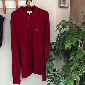 Lacoste Men's Red Burgundy Long Sleeve Polo Size 6 / Large